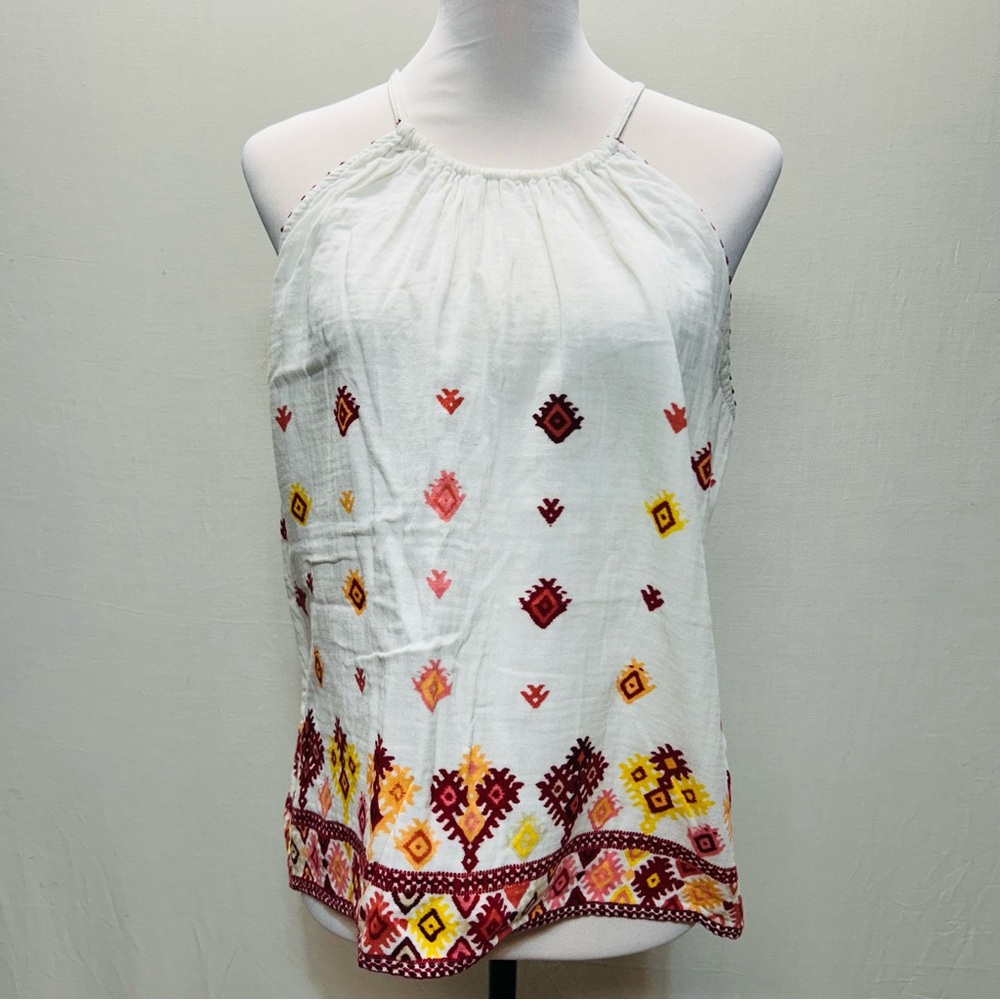 Ann Taylor Loft White halter top with a Boho print M
